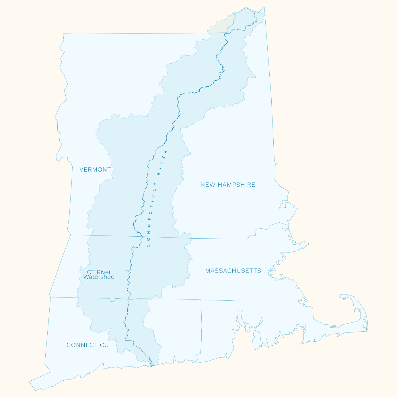 Basemap showing New England states and the Connecticut river watershed